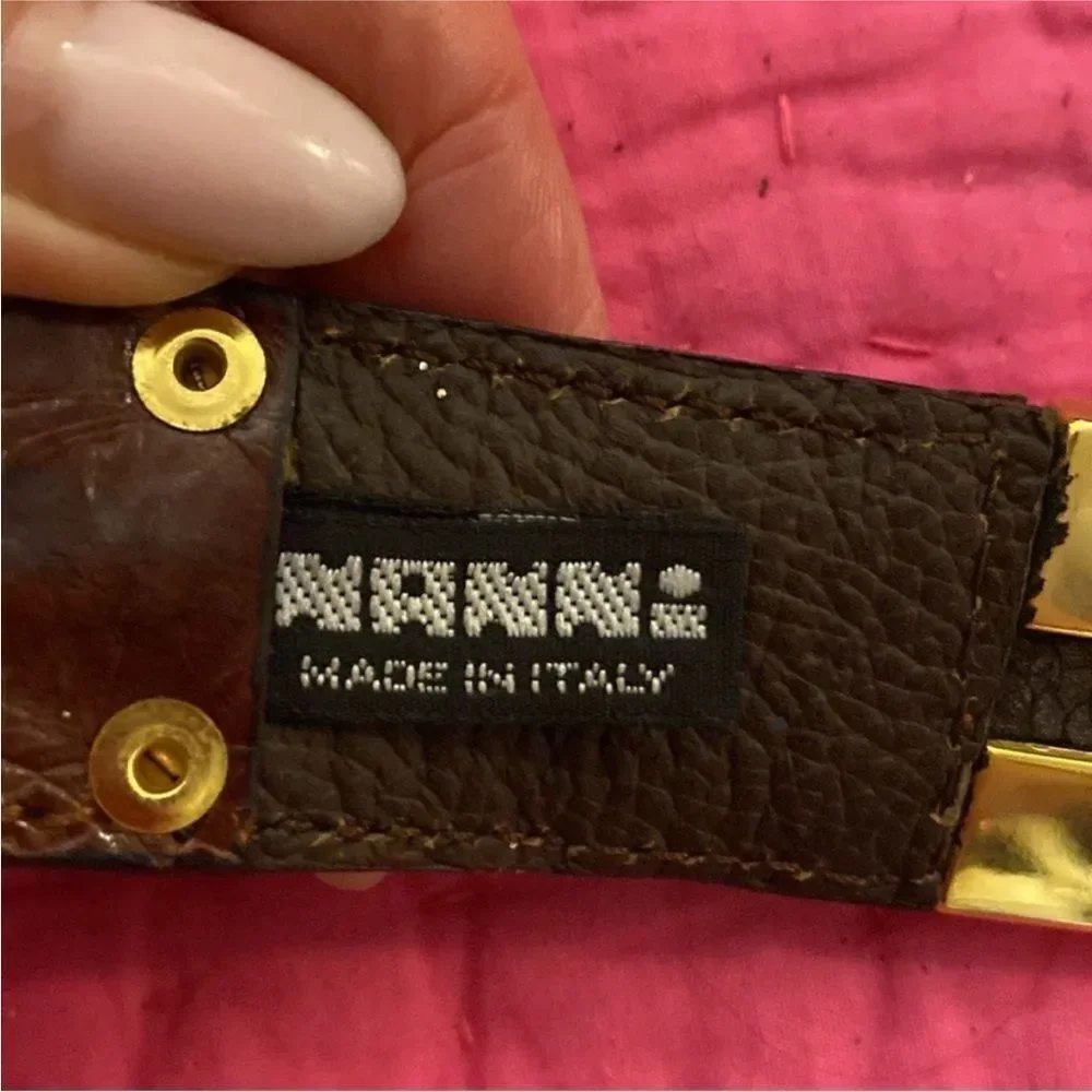 Nanny Brown genuine alligator/ gold metal Belt with Gold Buckle, L 30 inch
